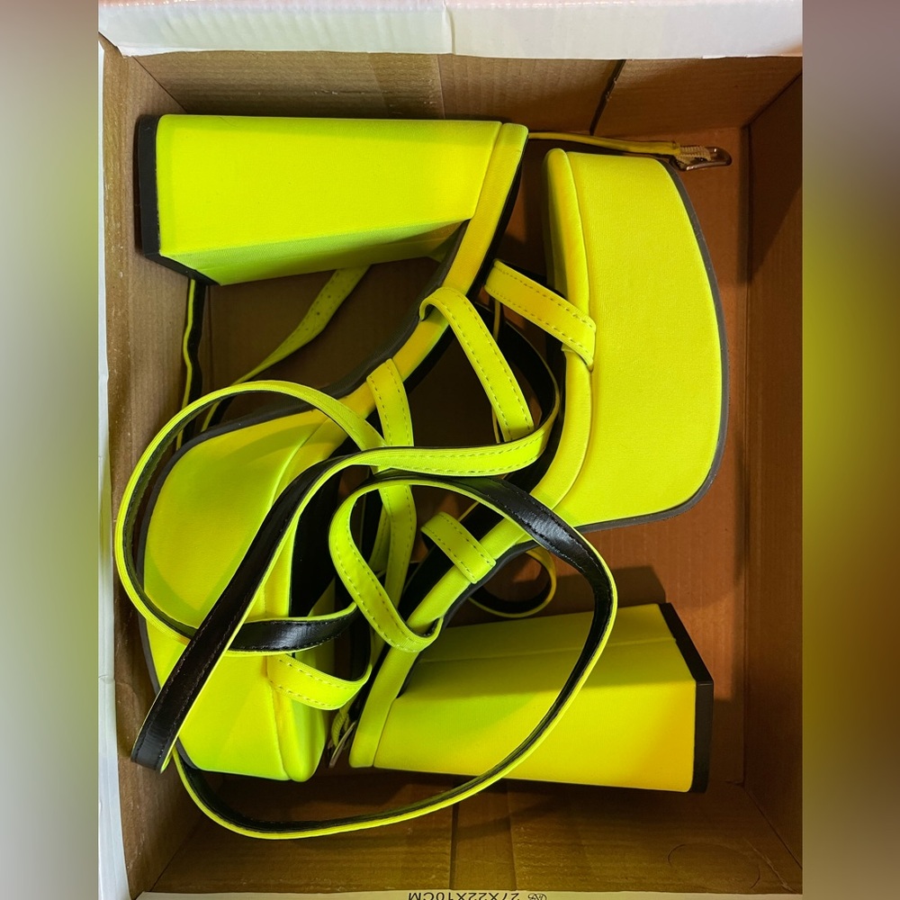 New neon wrap strap heels